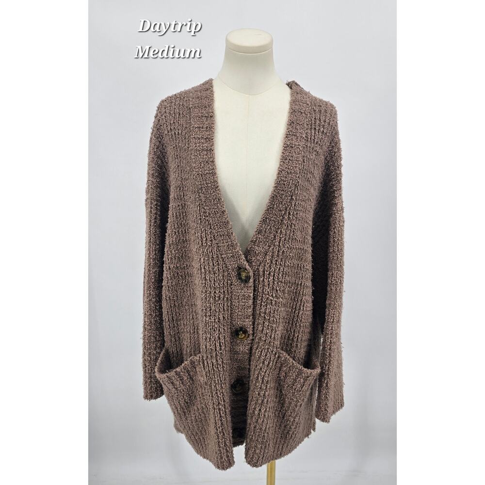 Daytrip Oversized Cozy Chenille Button Cardigan Grandpa Sweater – Mushroom Brown - Picture 1 of 5